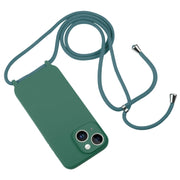 For iPhone 15 Crossbody Lanyard Liquid Silicone Case(Emerald Green)