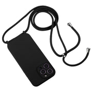 For iPhone 15 Pro Crossbody Lanyard Liquid Silicone Case(Black)