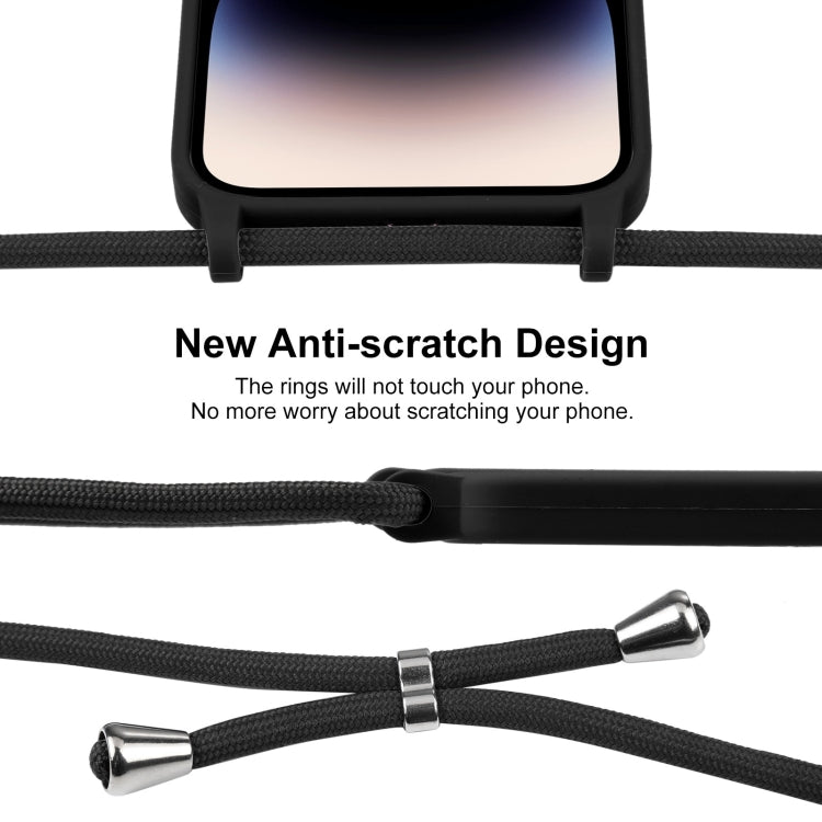 For iPhone 15 Pro Crossbody Lanyard Liquid Silicone Case(Black)