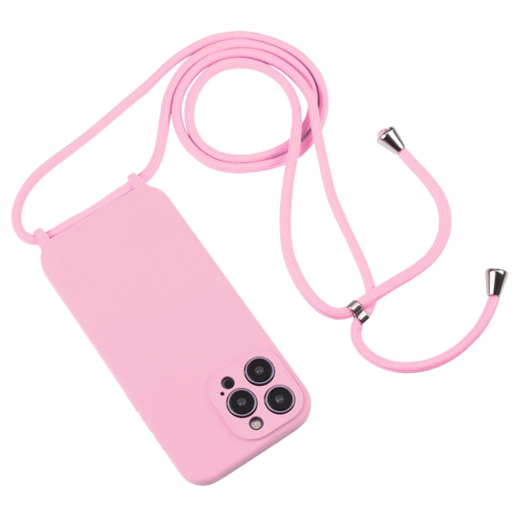 For iPhone 16 Crossbody Lanyard Liquid Silicone Case(Pink)