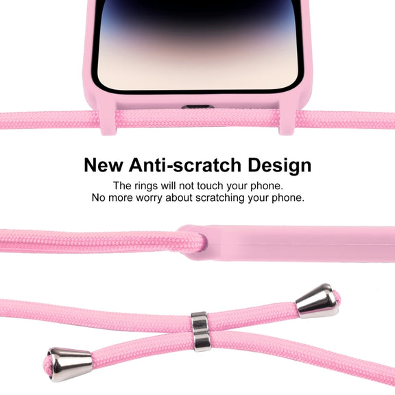 For iPhone 16 Crossbody Lanyard Liquid Silicone Case(Pink)