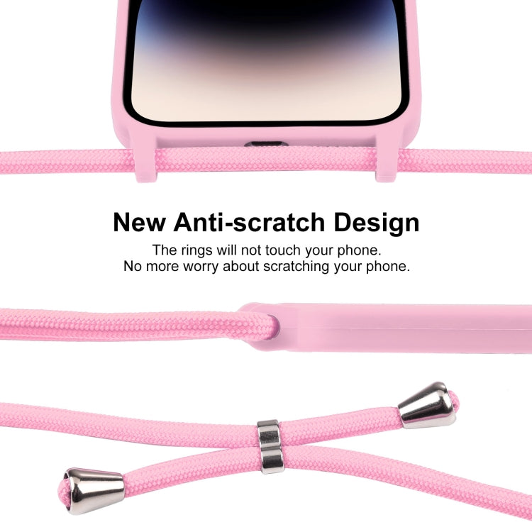 For iPhone 16 Crossbody Lanyard Liquid Silicone Case(Pink)