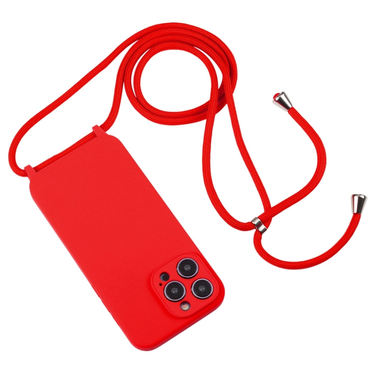 For iPhone 16 Pro Crossbody Lanyard Liquid Silicone Case(Red)