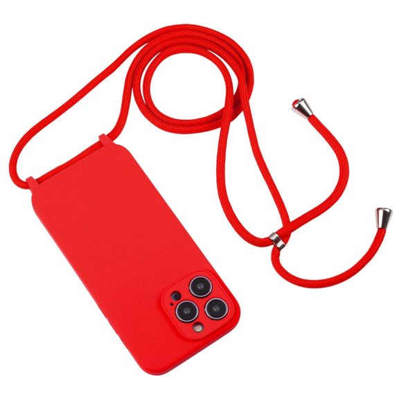 For iPhone 16 Pro Crossbody Lanyard Liquid Silicone Case(Red)