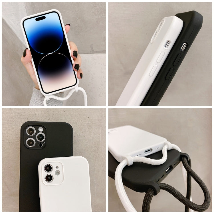 For iPhone 15 Pro Crossbody Lanyard Liquid Silicone Case(Black)