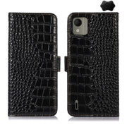 For Nokia C110 Crocodile Top Layer Cowhide Leather Phone Case(Black)