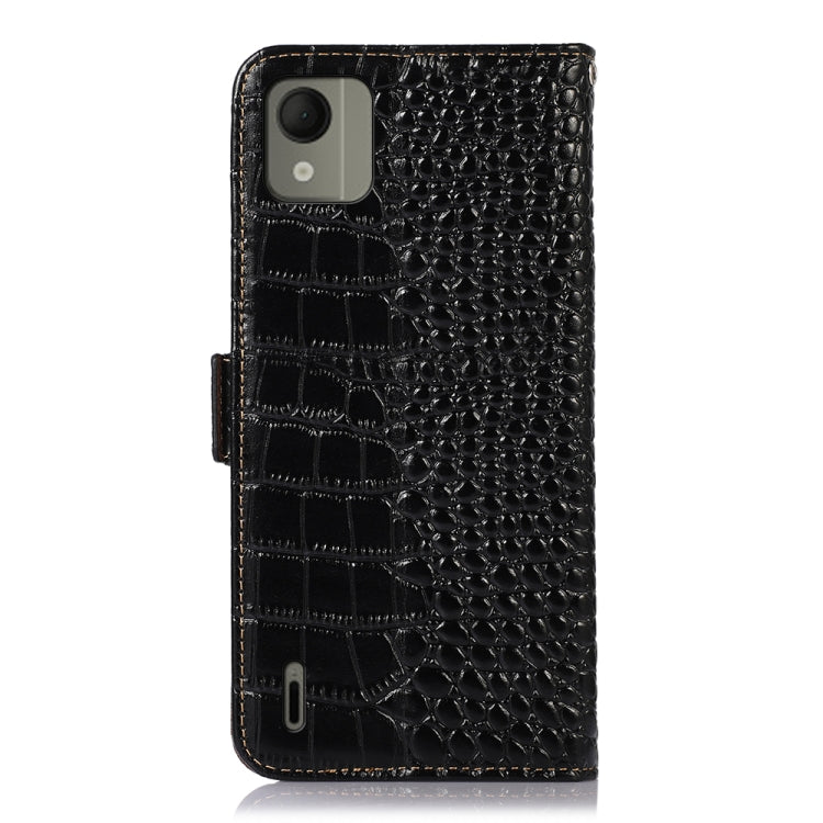 For Nokia C110 Crocodile Top Layer Cowhide Leather Phone Case(Black)