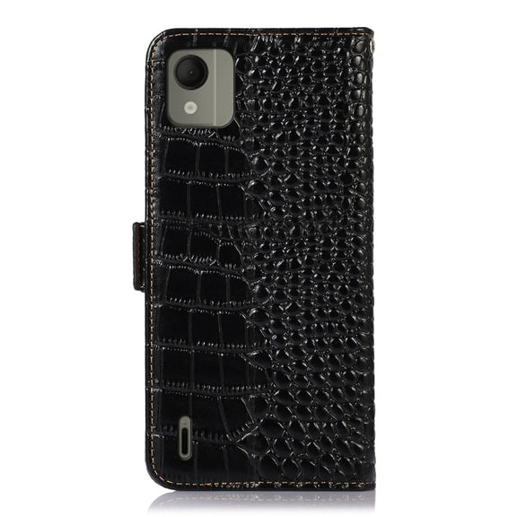 For Nokia C110 Crocodile Top Layer Cowhide Leather Phone Case(Black)