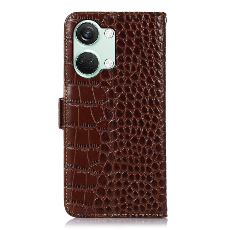 For OnePlus Nord 3 / Ace 2V Crocodile Top Layer Cowhide Leather Phone Case(Brown)