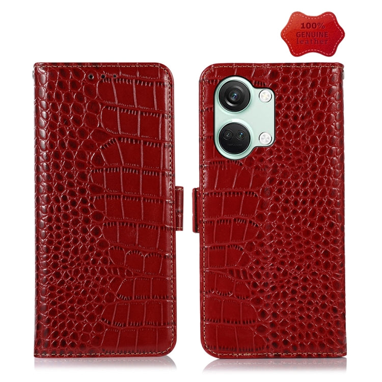 For OnePlus Nord 3 / Ace 2V Crocodile Top Layer Cowhide Leather Phone Case(Red)