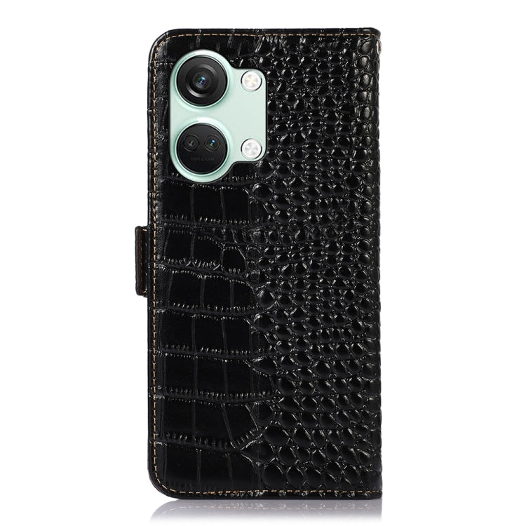 For OnePlus Nord 3 / Ace 2V Crocodile Top Layer Cowhide Leather Phone Case(Black)
