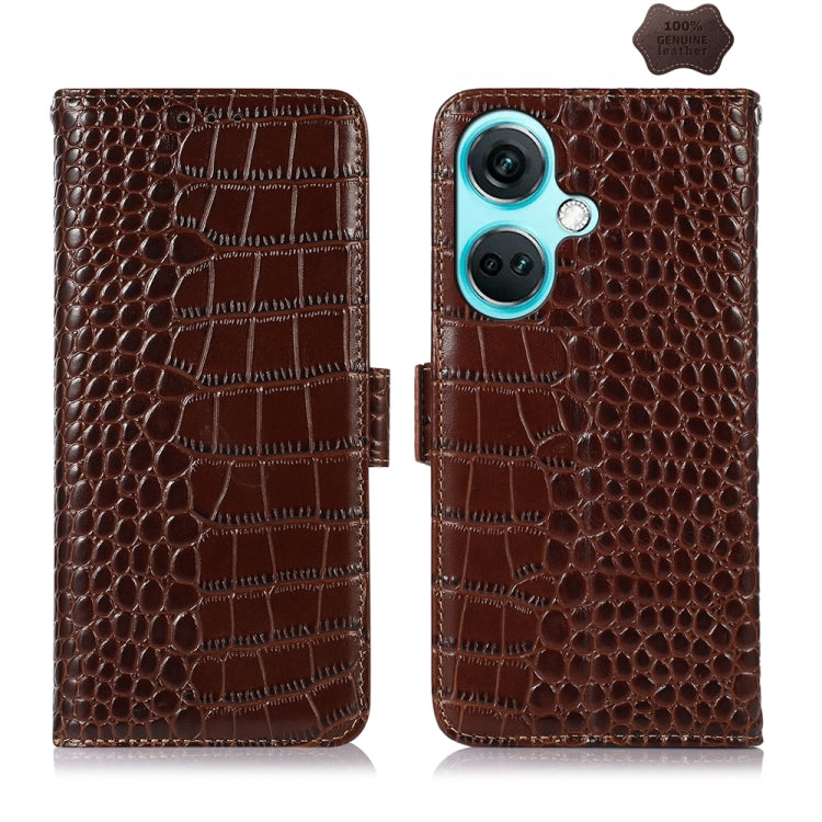 For OnePlus Nord CE3 5G Crocodile Top Layer Cowhide Leather Phone Case(Brown)