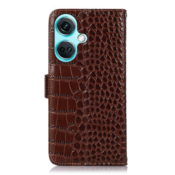 For OnePlus Nord CE3 5G Crocodile Top Layer Cowhide Leather Phone Case(Brown)