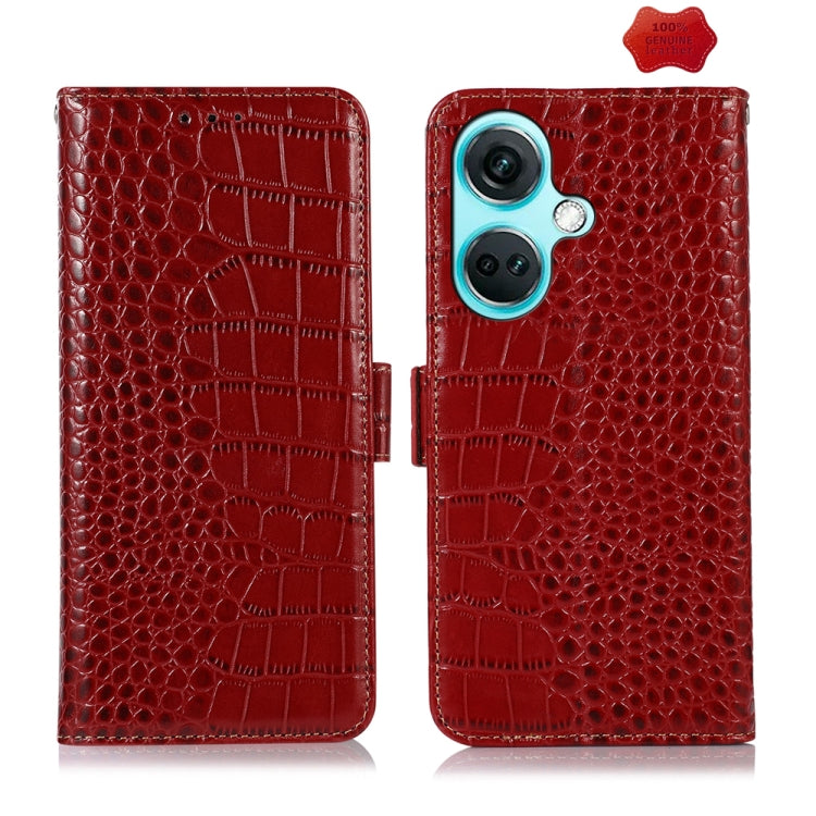 For OnePlus Nord CE3 5G Crocodile Top Layer Cowhide Leather Phone Case(Red)