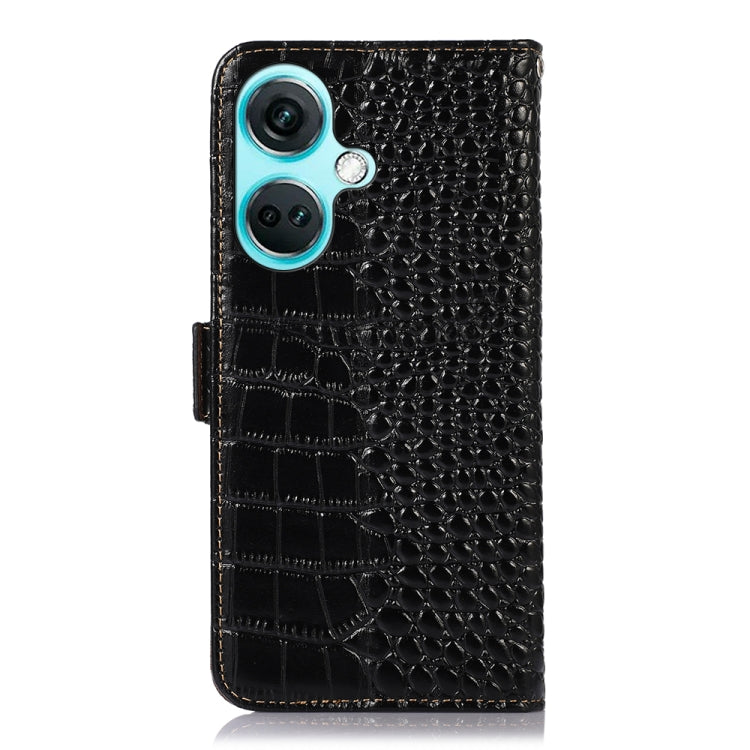For OnePlus Nord CE3 5G Crocodile Top Layer Cowhide Leather Phone Case(Black)