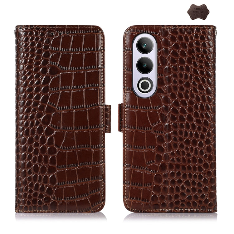 For OnePlus Nord CE4 5G Global Crocodile Top Layer Cowhide Leather Phone Case(Brown)