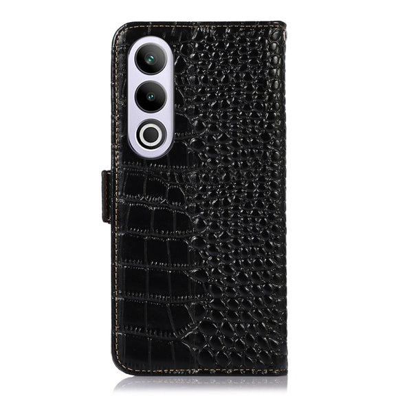 For OnePlus Nord CE4 5G Global Crocodile Top Layer Cowhide Leather Phone Case(Black)