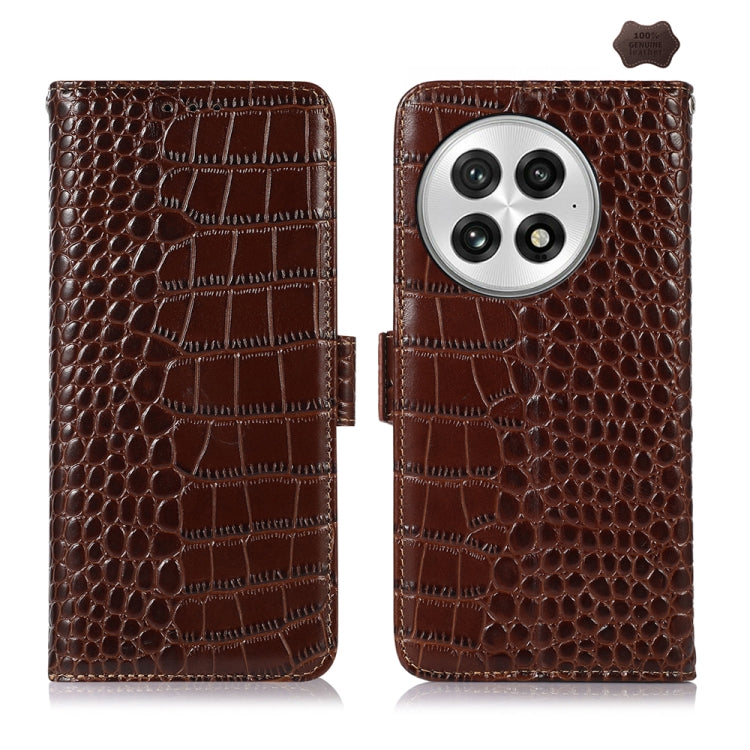 For OnePlus Nord 13 Crocodile Top Layer Cowhide Leather Phone Case(Brown)