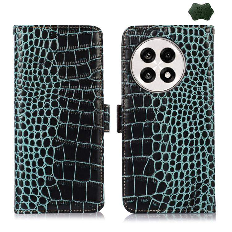 For OnePlus Ace 5 Pro / Ace 5 Crocodile Top Layer Cowhide Leather Phone Case(Green)