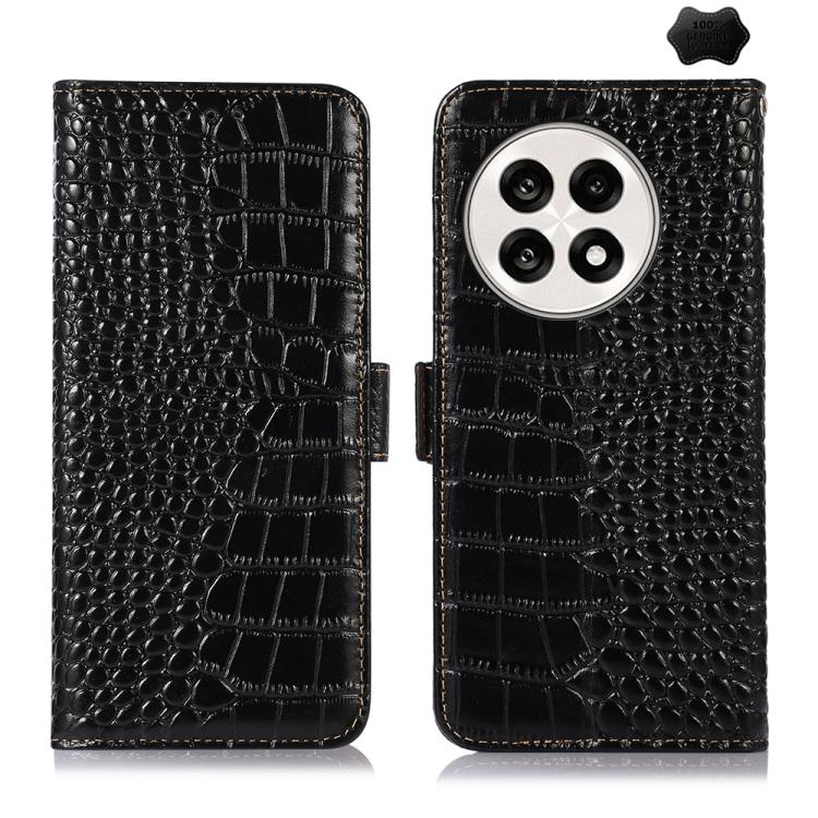For OnePlus Ace 5 Pro / Ace 5 Crocodile Top Layer Cowhide Leather Phone Case(Black)