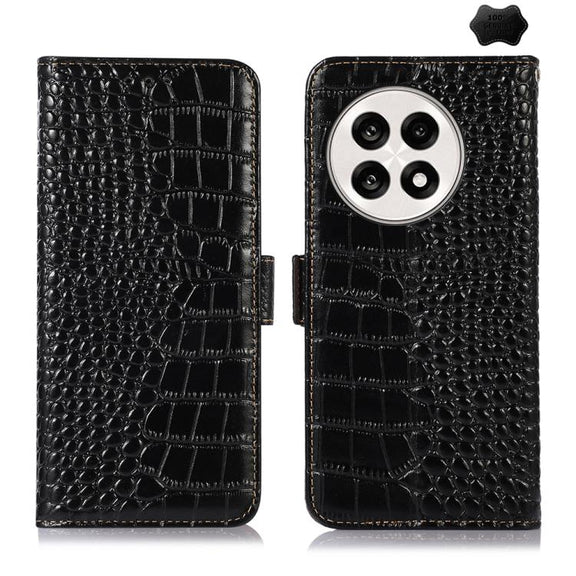 For OnePlus Ace 5 Pro / Ace 5 Crocodile Top Layer Cowhide Leather Phone Case(Black)