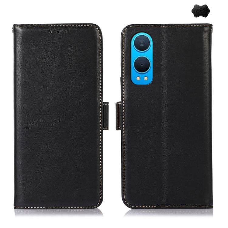 For OnePlus Nord CE4 Lite Magnetic Crazy Horse Texture Genuine Leather RFID Phone Case(Black)