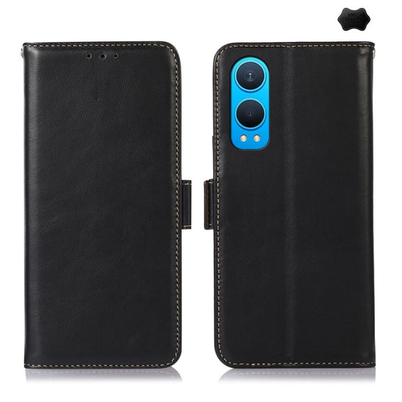 For OnePlus Nord CE4 Lite Magnetic Crazy Horse Texture Genuine Leather RFID Phone Case(Black)