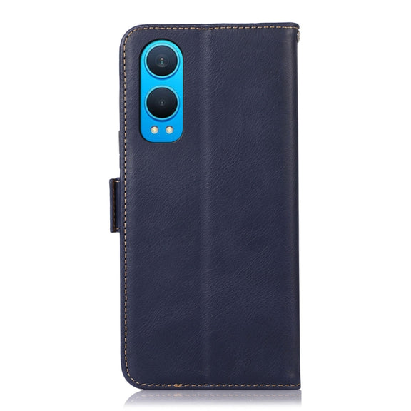 For OnePlus Nord CE4 Lite Magnetic Crazy Horse Texture Genuine Leather RFID Phone Case(Blue)
