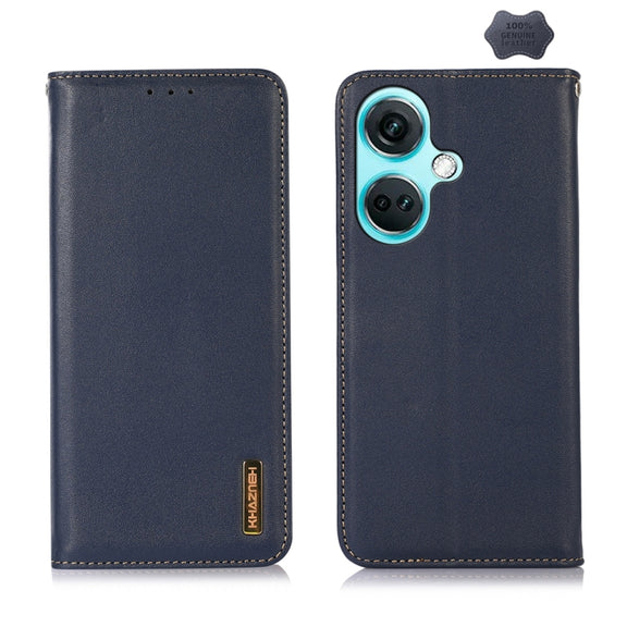 For OnePlus Nord CE3 5G KHAZNEH Nappa Top Layer Cowhide Leather Phone Case(Blue)
