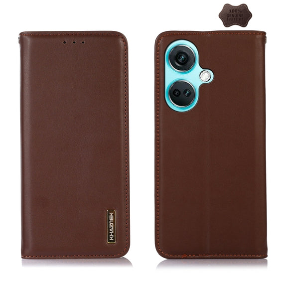 For OnePlus Nord CE3 5G KHAZNEH Nappa Top Layer Cowhide Leather Phone Case(Brown)