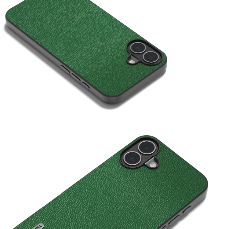 For iPhone 16 ABEEL Black Edge Genuine Leather Mino Phone Case(Green)