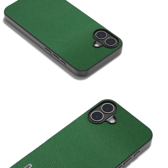 For iPhone 16 ABEEL Black Edge Genuine Leather Mino Phone Case(Green)