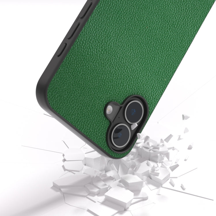 For iPhone 16 ABEEL Black Edge Genuine Leather Mino Phone Case(Green)