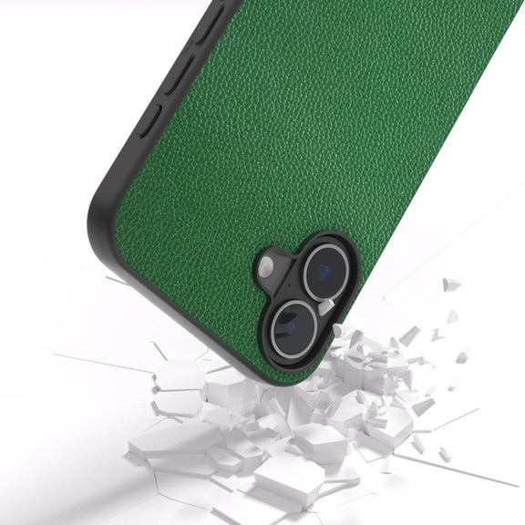 For iPhone 16 ABEEL Black Edge Genuine Leather Mino Phone Case(Green)