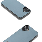 For iPhone 16 ABEEL Black Edge Genuine Leather Mino Phone Case(Blue)