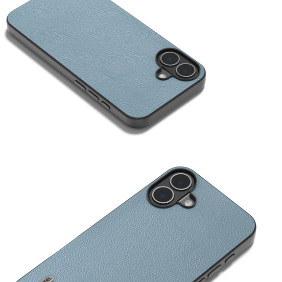 For iPhone 16 ABEEL Black Edge Genuine Leather Mino Phone Case(Blue)