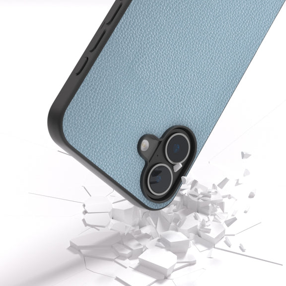For iPhone 16 ABEEL Black Edge Genuine Leather Mino Phone Case(Blue)