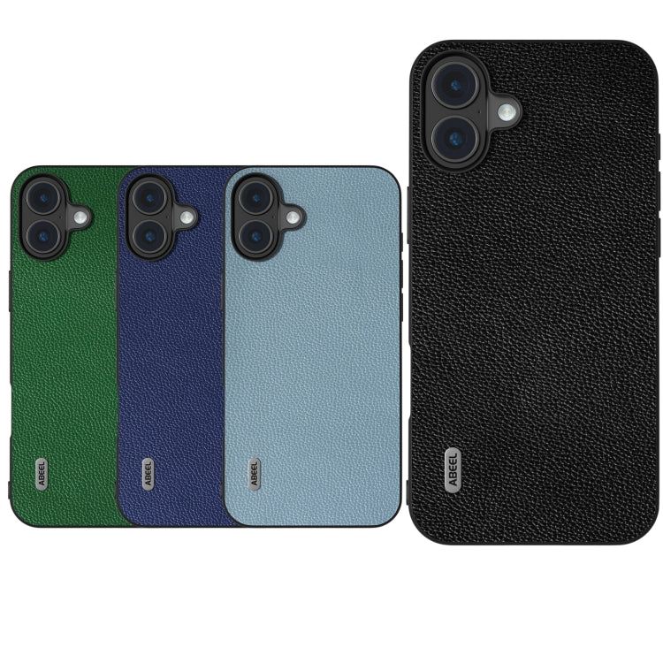 For iPhone 16 ABEEL Black Edge Genuine Leather Mino Phone Case(Blue)