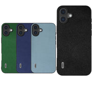 For iPhone 16 ABEEL Black Edge Genuine Leather Mino Phone Case(Blue)
