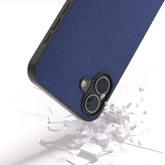 For iPhone 16 Plus ABEEL Black Edge Genuine Leather Mino Phone Case(Royal Blue)