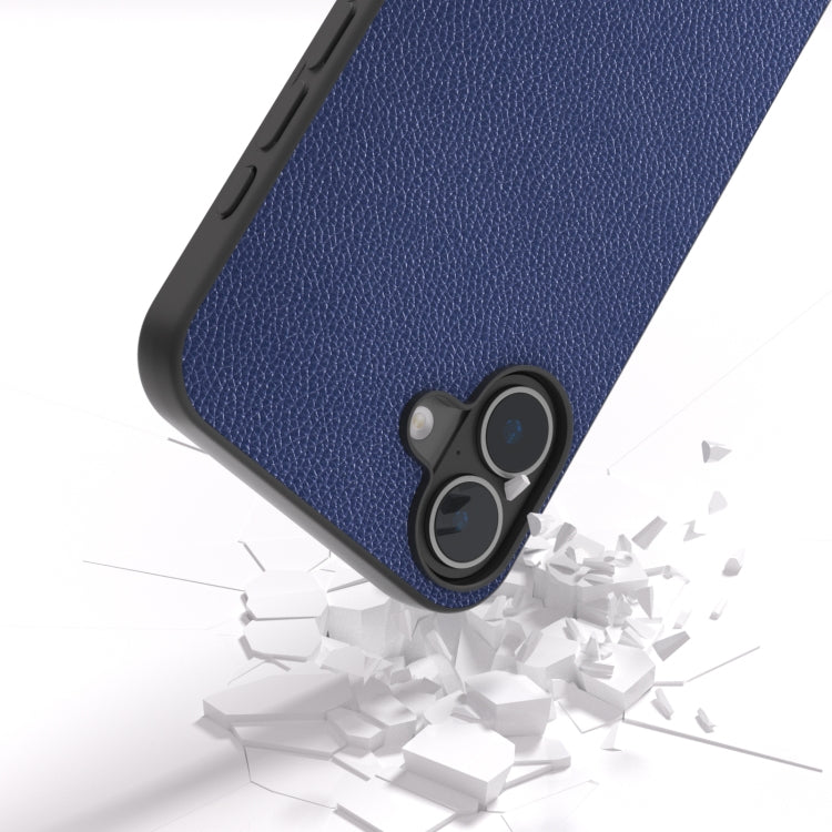 For iPhone 16 Plus ABEEL Black Edge Genuine Leather Mino Phone Case(Royal Blue)