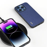 For iPhone 16 Pro Max ABEEL Black Edge Genuine Leather Mino Phone Case(Royal Blue)