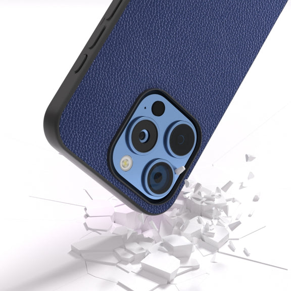 For iPhone 16 Pro Max ABEEL Black Edge Genuine Leather Mino Phone Case(Royal Blue)