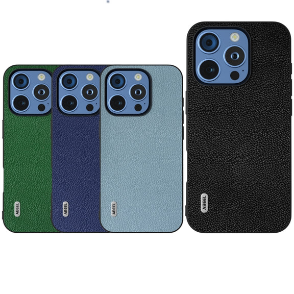 For iPhone 16 Pro Max ABEEL Black Edge Genuine Leather Mino Phone Case(Royal Blue)