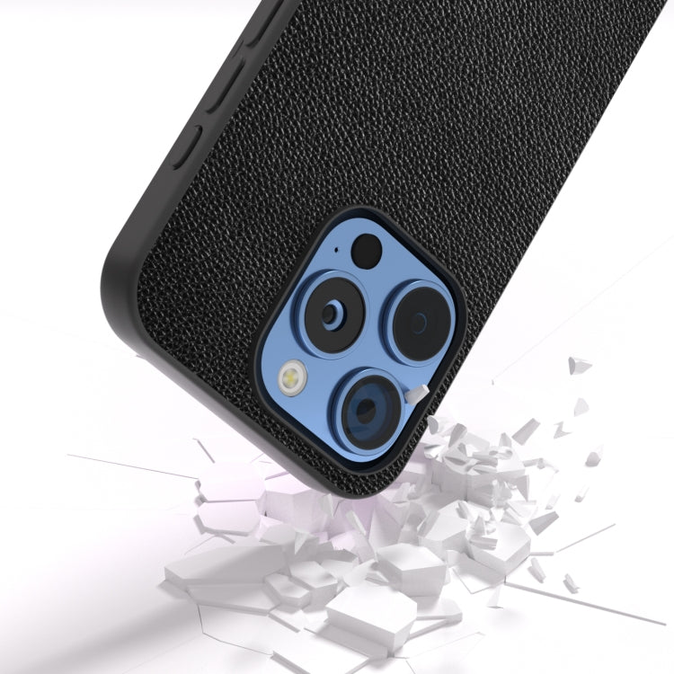 For iPhone 16 Pro ABEEL Black Edge Genuine Leather Mino Phone Case(Black)