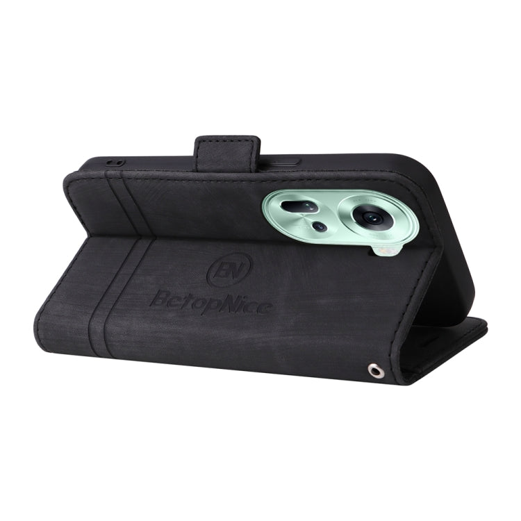 For OPPO Reno11 5G Global BETOPNICE Dual-side Buckle Leather Phone Case(Black)