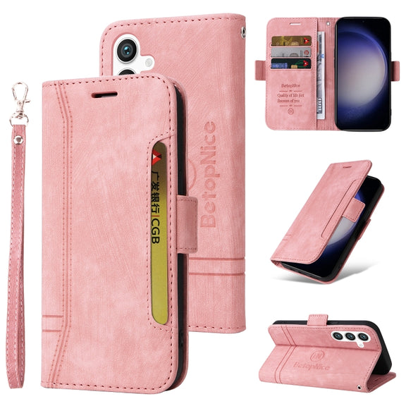 For Samsung Galaxy S24 BETOPNICE Dual-side Buckle Leather Phone Case(Pink)