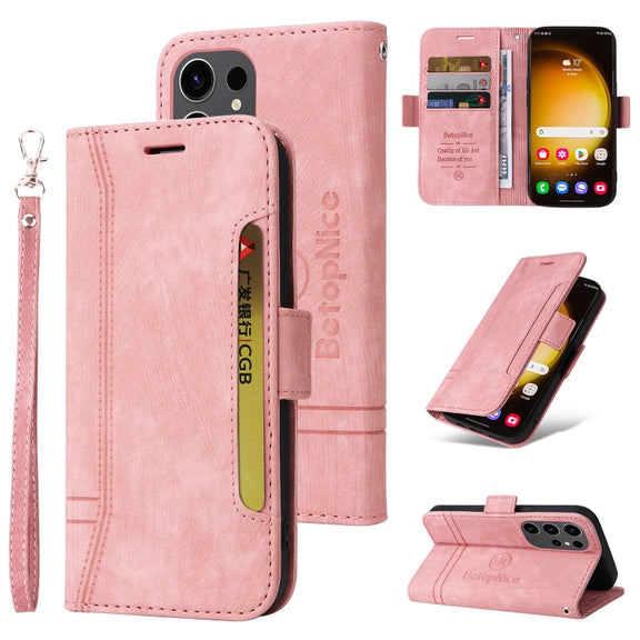 For Samsung Galaxy S24 Ultra BETOPNICE Dual-side Buckle Leather Phone Case(Pink)