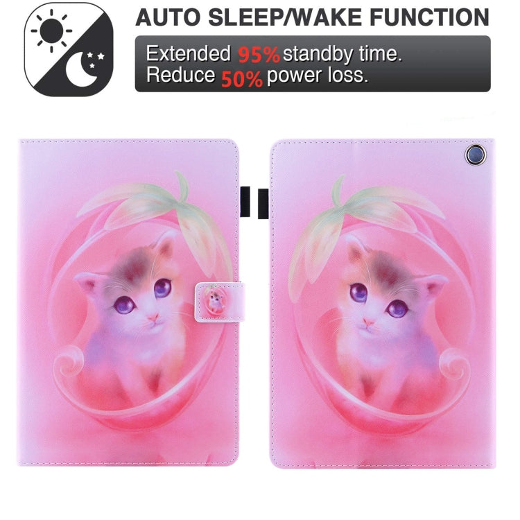 For Amazon Fire Max 11 2023 Colored Drawing Leather Smart Tablet Case(Pink Cat)