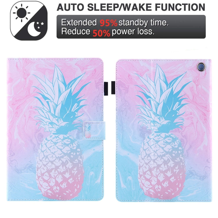 For Amazon Fire Max 11 2023 Colored Drawing Leather Smart Tablet Case(Blue Pink Pineapple)